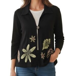 Vintage Studio G Black Embroidered Floral Cardigan/ Jacket Boho Artsy M USA